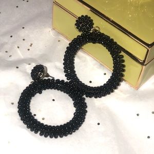 Black Beaded Hoop Earrings